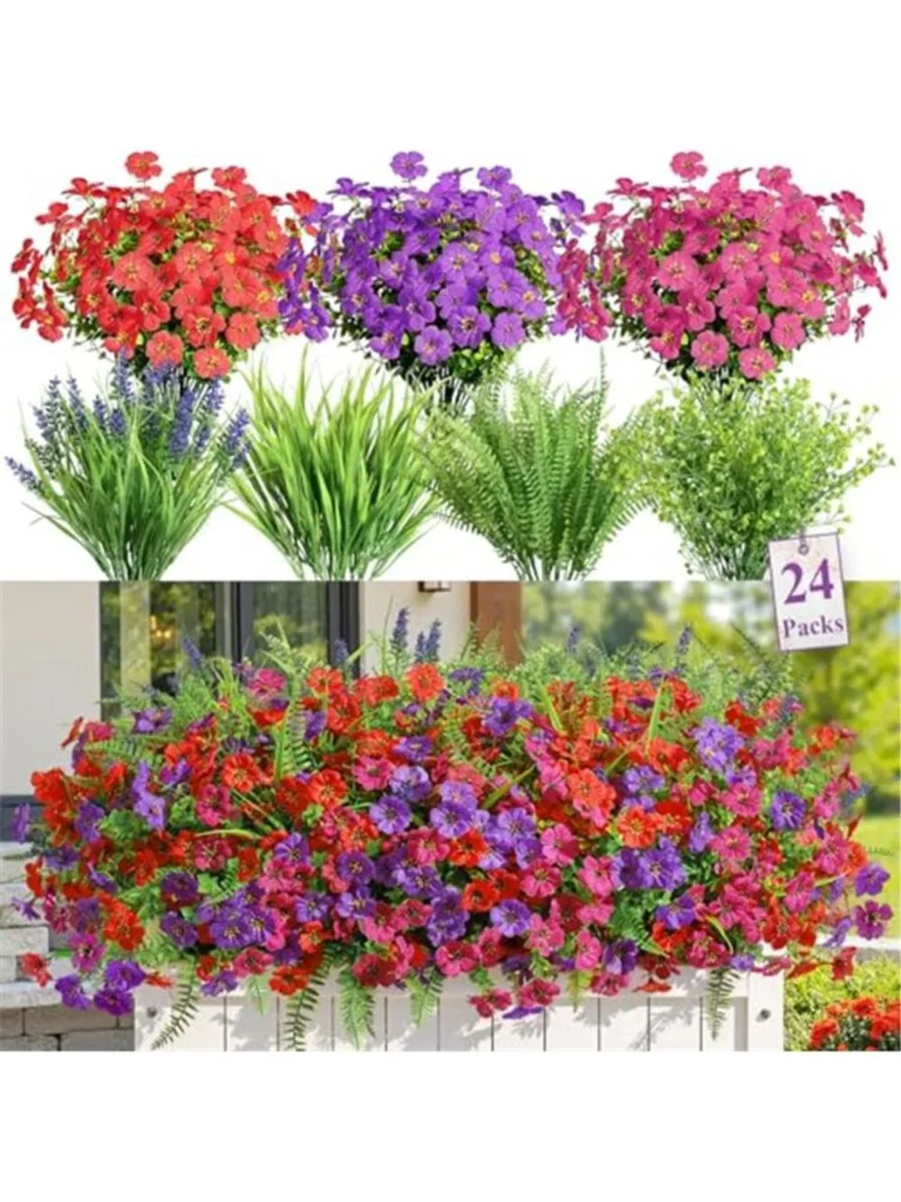 Artificial Flowers Outdoor UV Resistant Faux Daisy Lavender Spring Decor 24 Pack